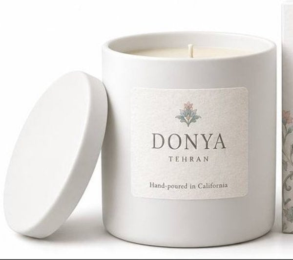 DONYA Tehran No. 01 signature hand-poured Persian soy candle with its floral gift box